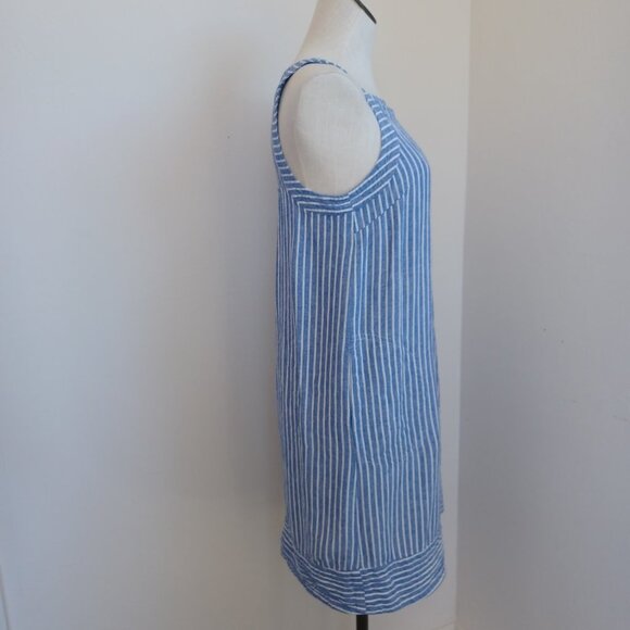 For Cynthia Dress Linen Blend Blue White Striped Pullover Side Button Detail Med - Picture 9 of 14